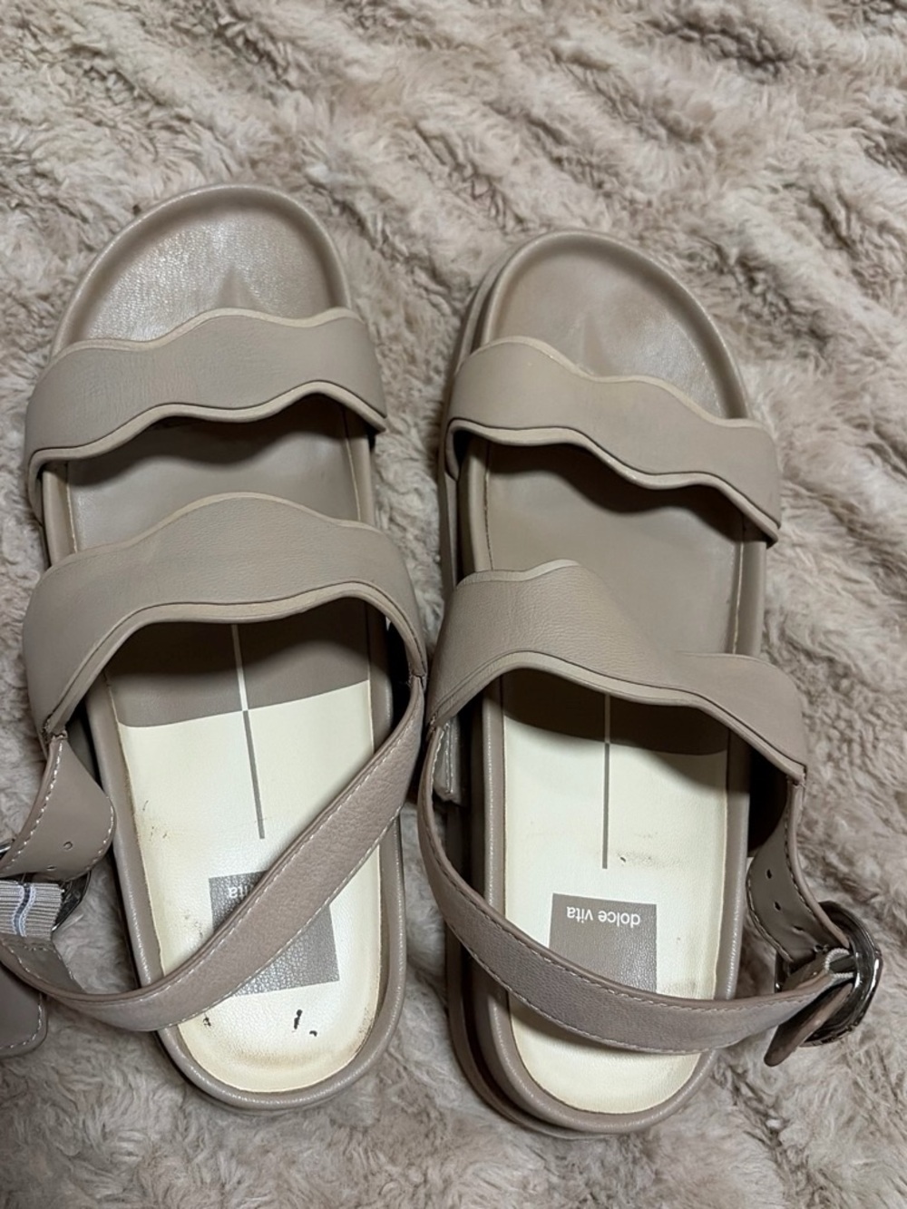 Dolce Vita Taupe Wavy Strap Slide Sandals